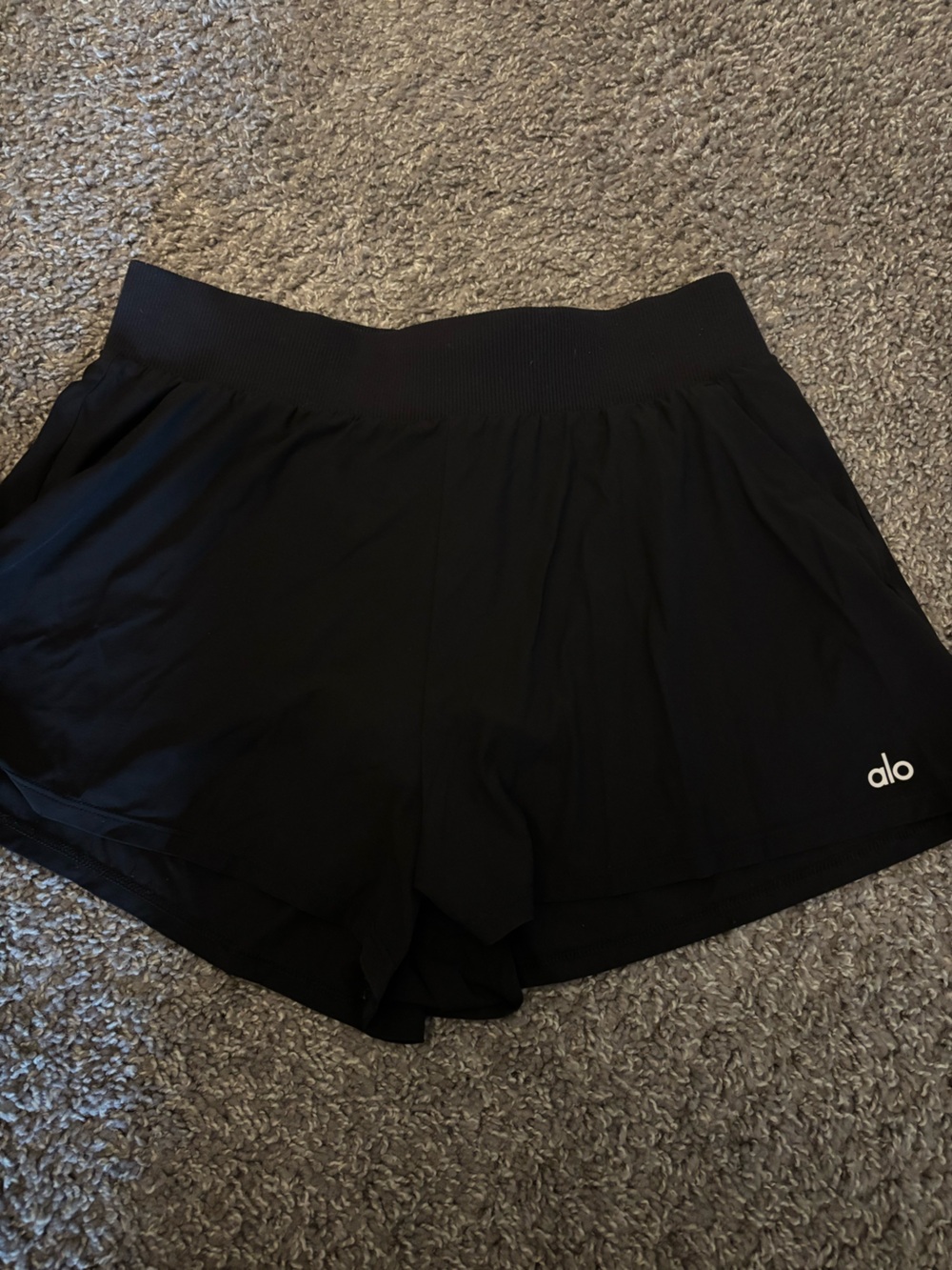SOLD ALO Yoga Black Athletic Shorts with Built-In Shorts
